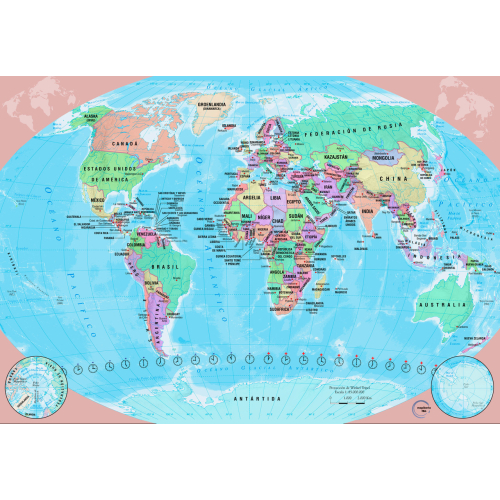 Puzzle magnético enlatado Mapamundi en castellano 100 piezas (34x23)